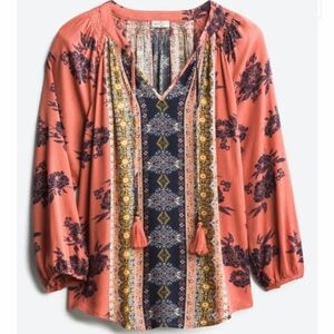 ANTHROPOLOGIE MASON & BELLE BOHO FLOWY TASSEL TIE TOP SHIRT EUC LIKE NEW! SIZE M